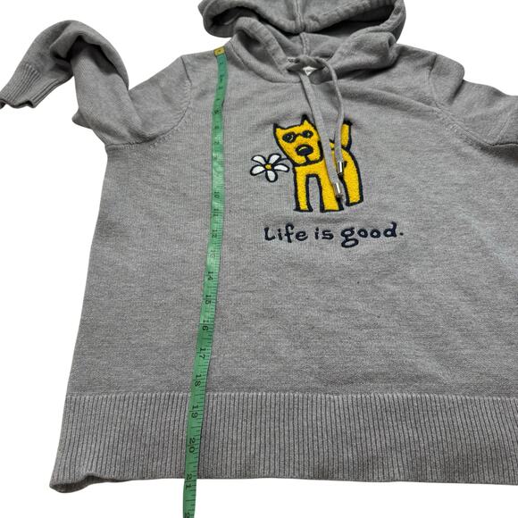 LIFE IS GOOD Yellow Daisy Dog Gray Hooded Sweater Size Small Womens Pullover - Picture 9 of 10